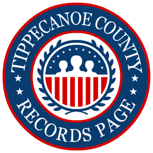 A round red, white, and blue logo with the words Tippecanoe County Records Page for the state of Indiana.